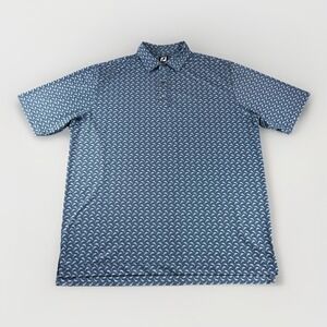Footjoy Golf Polo Mens XL Blue Lisle Leaping Dolphins Shirt All Over Print AOP